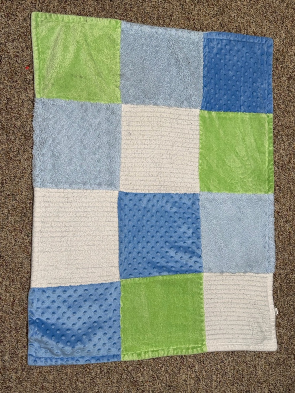 HB Soft Patchwork Baby Blanket in Blue, Green & Cream infant toddler 30x40
